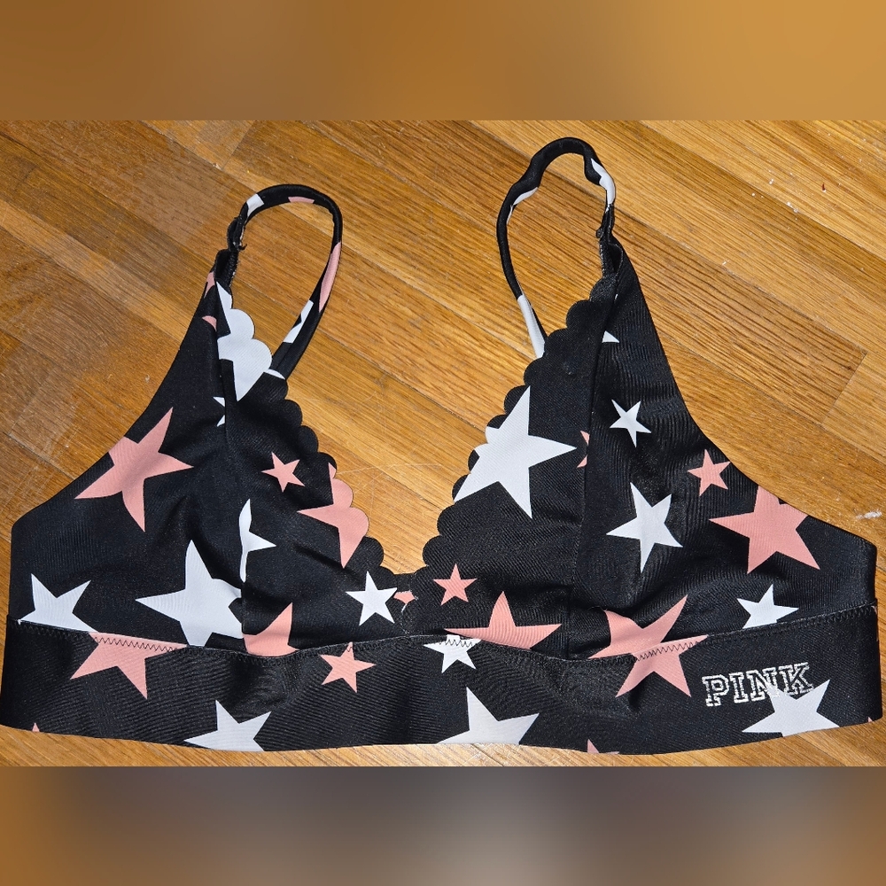 PINK Victoria's Secret Black Pink White‎ Star Bralette